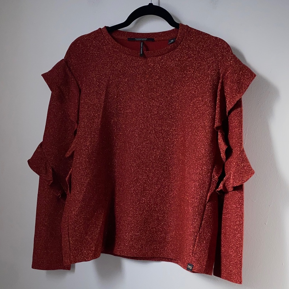 Scotch & Soda Sparkling Russet Orange Ruffle Sweatshirt - Picture 1 of 8